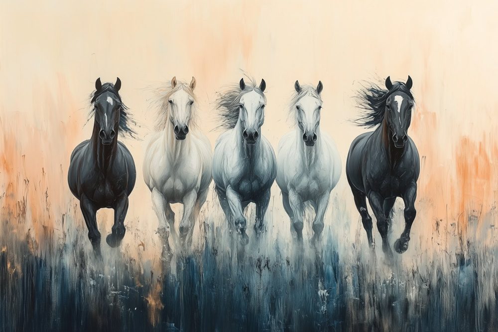 Galoprende Zwart-Witte Paarden behang