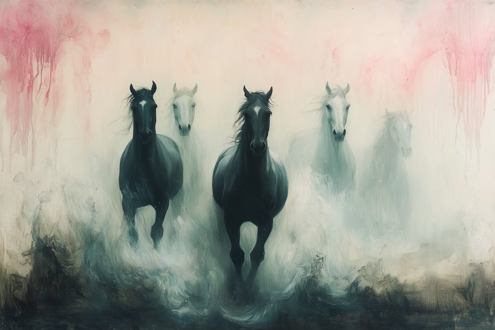 Dynamische Roze Galopperende Paarden behang