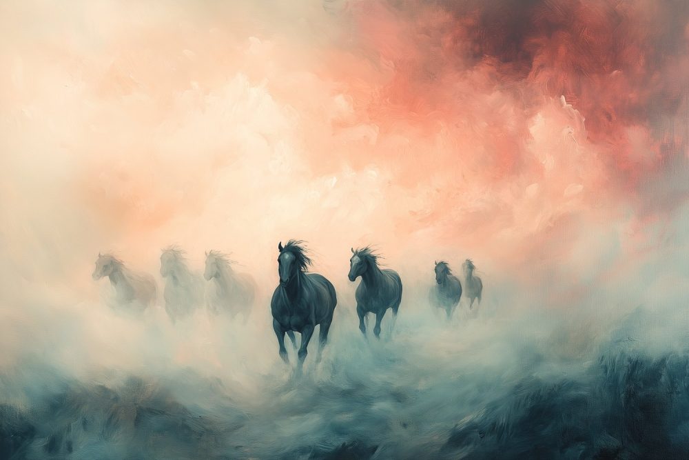 Mysterieuze rennende paarden behang
