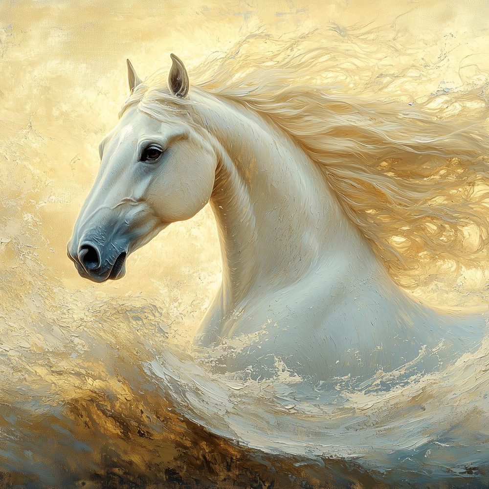 Witte golfgalopperende paard behang