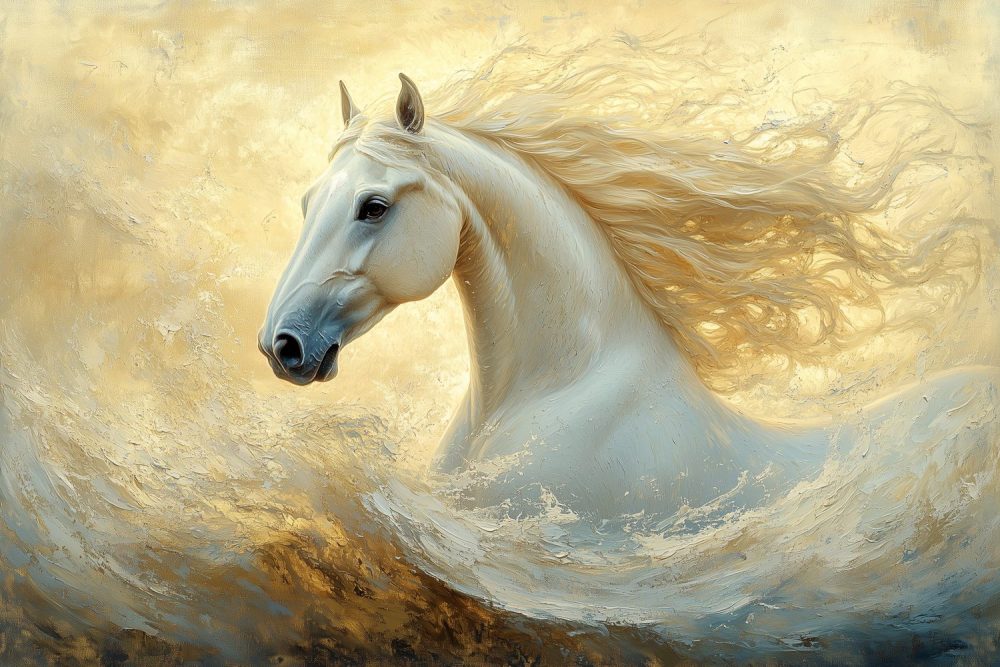 Witte golfgalopperende paard behang