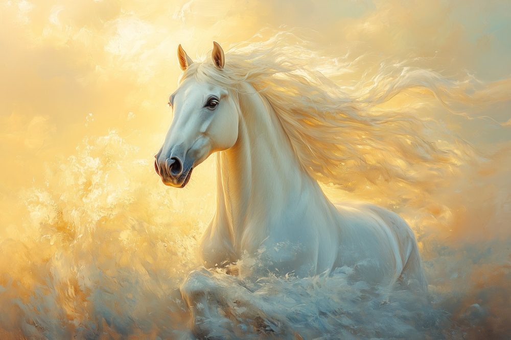 Wit paard in galop behang