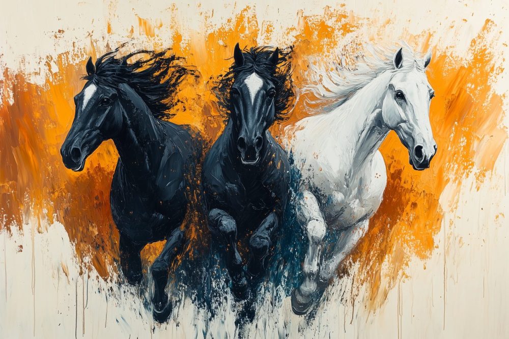 Drie rennende oranje paarden behang