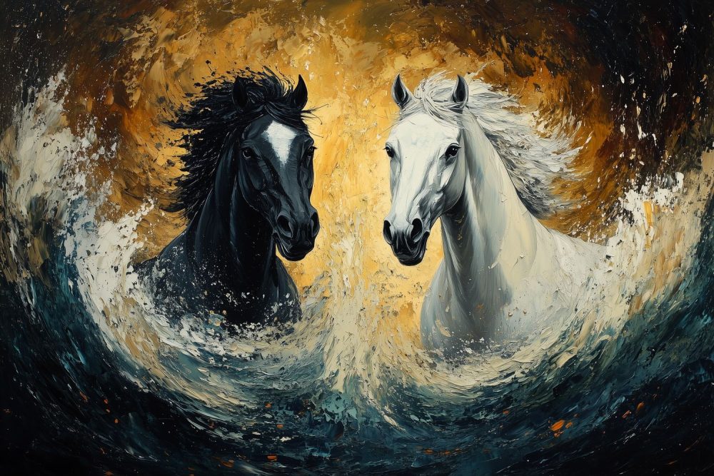 Dynamisch Paardenduo Schilderij behang