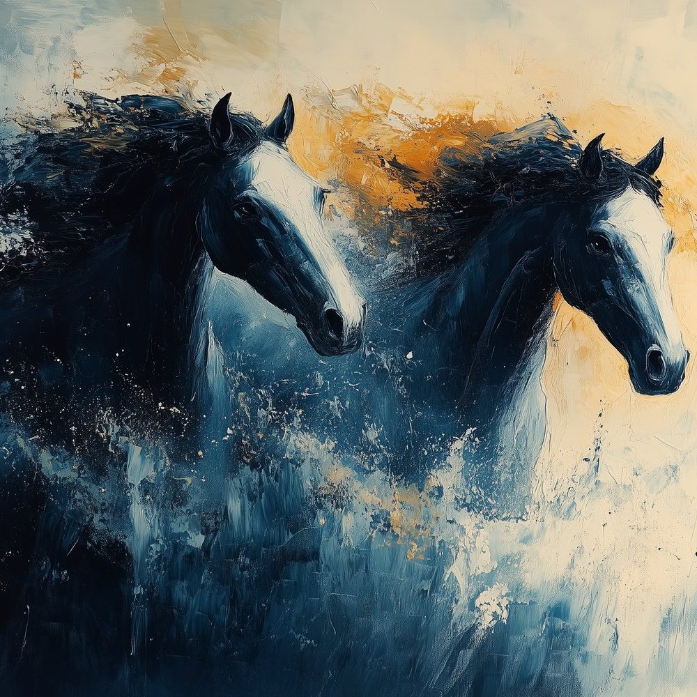 Bewegende blauwe paarden behang