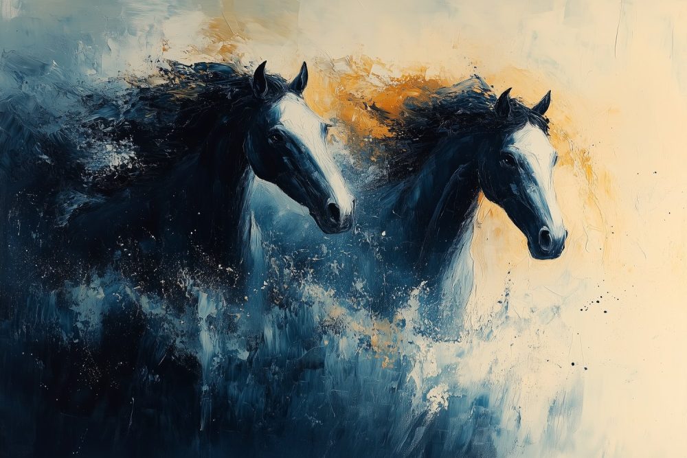 Bewegende blauwe paarden behang