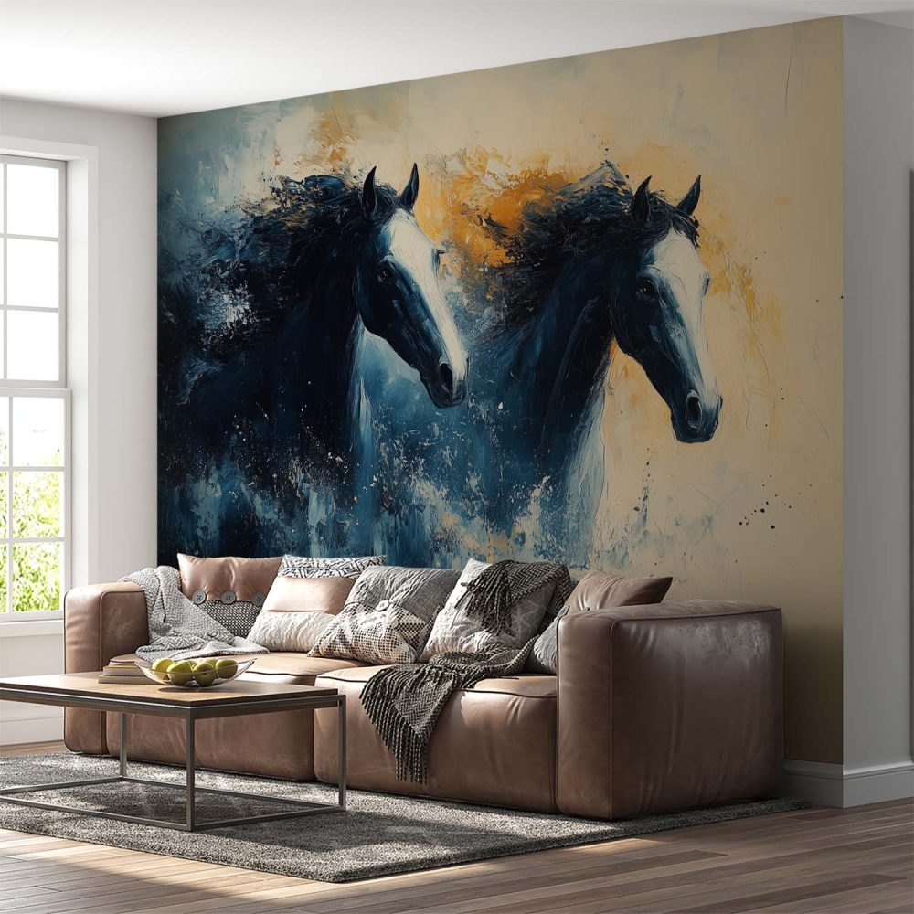 Alternative view of Bewegende blauwe paarden behang