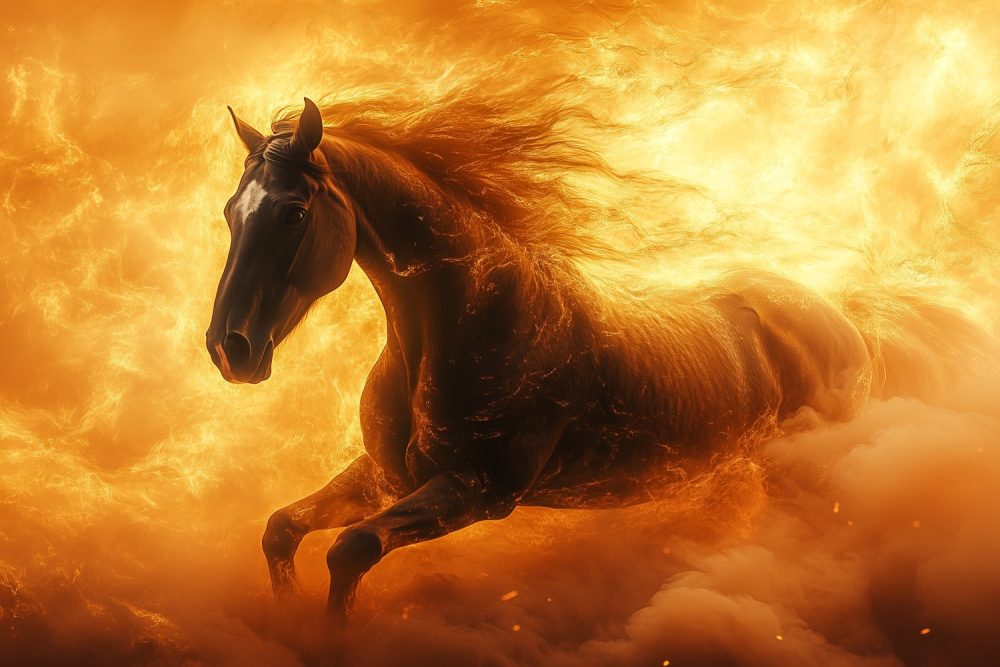 Vurig Galopperend Zwart Paard behang