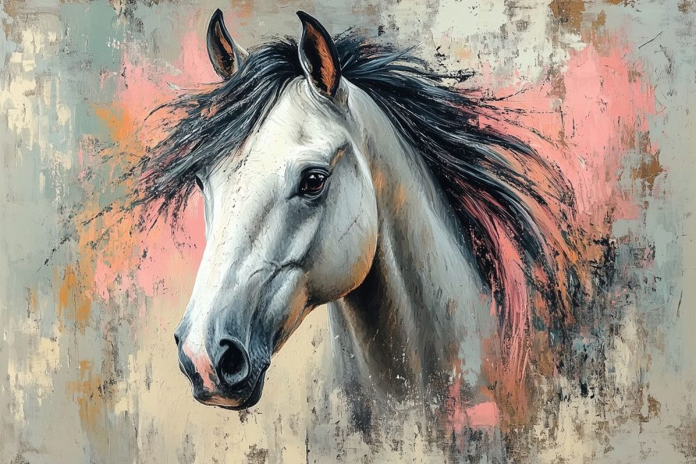 Impressionistisch Roze Blauw Paard behang