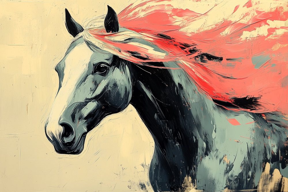 Kleurrijke impressionistische paardenschilderij behang