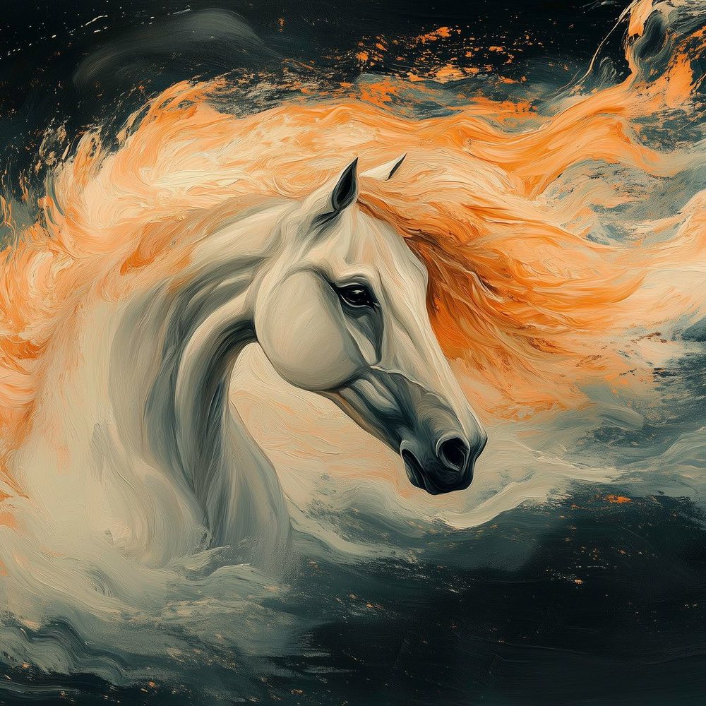 Abstract Wit Paard Kunstwerk behang