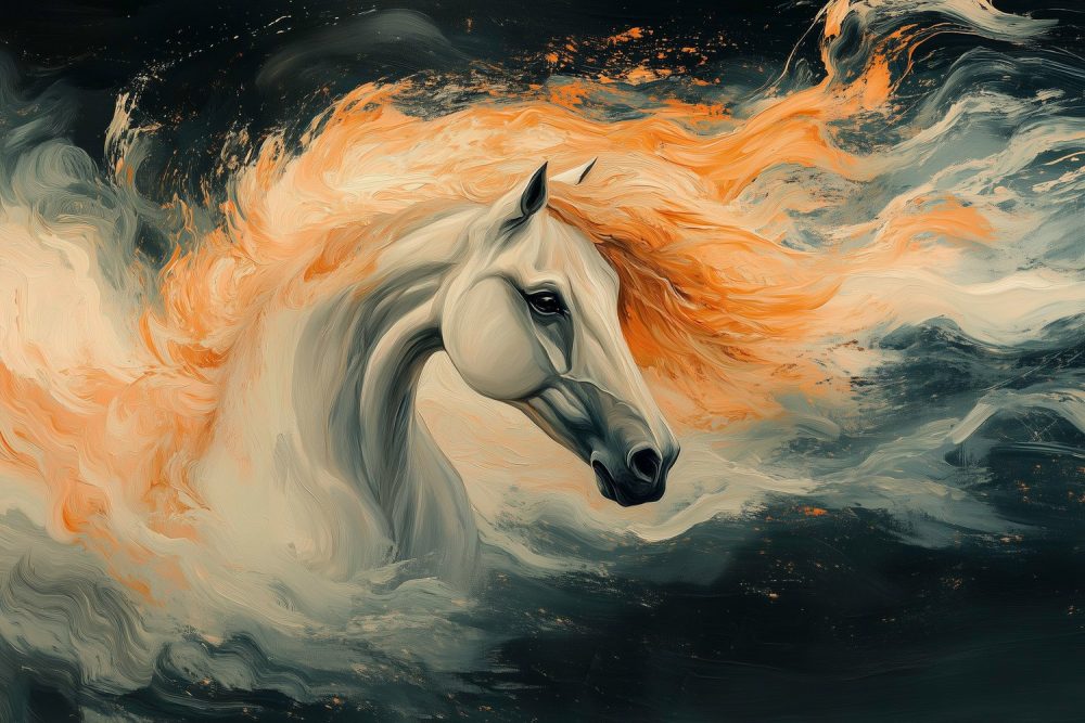 Abstract Wit Paard Kunstwerk behang