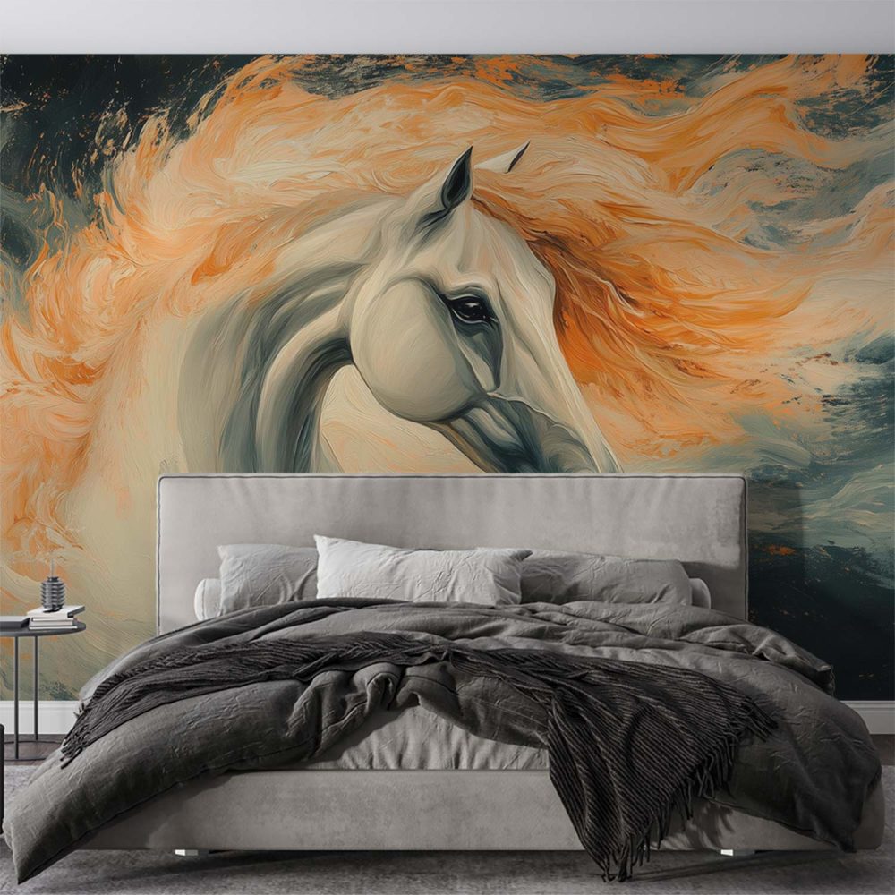 Alternative view of Abstract Wit Paard Kunstwerk behang