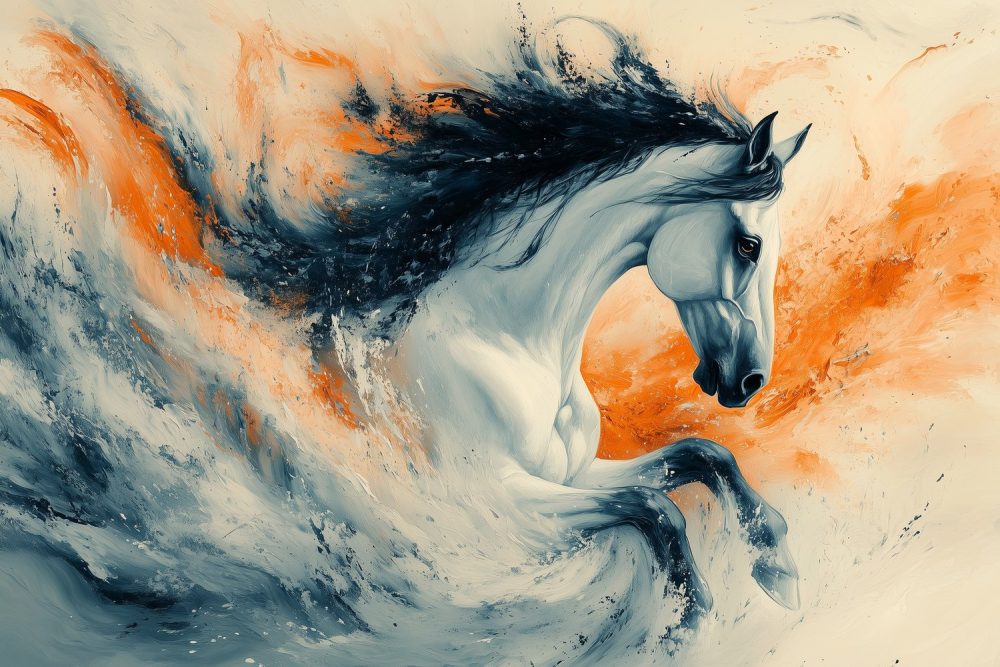 Dynamische galopperende witte paard behang