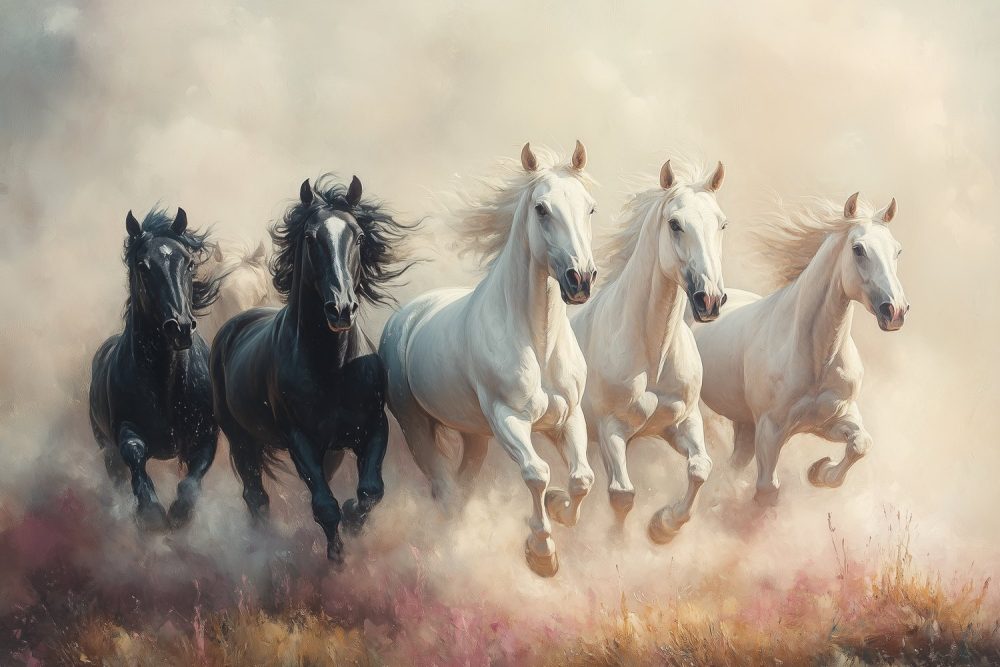 Galopperende Zwart-Witte Paarden behang