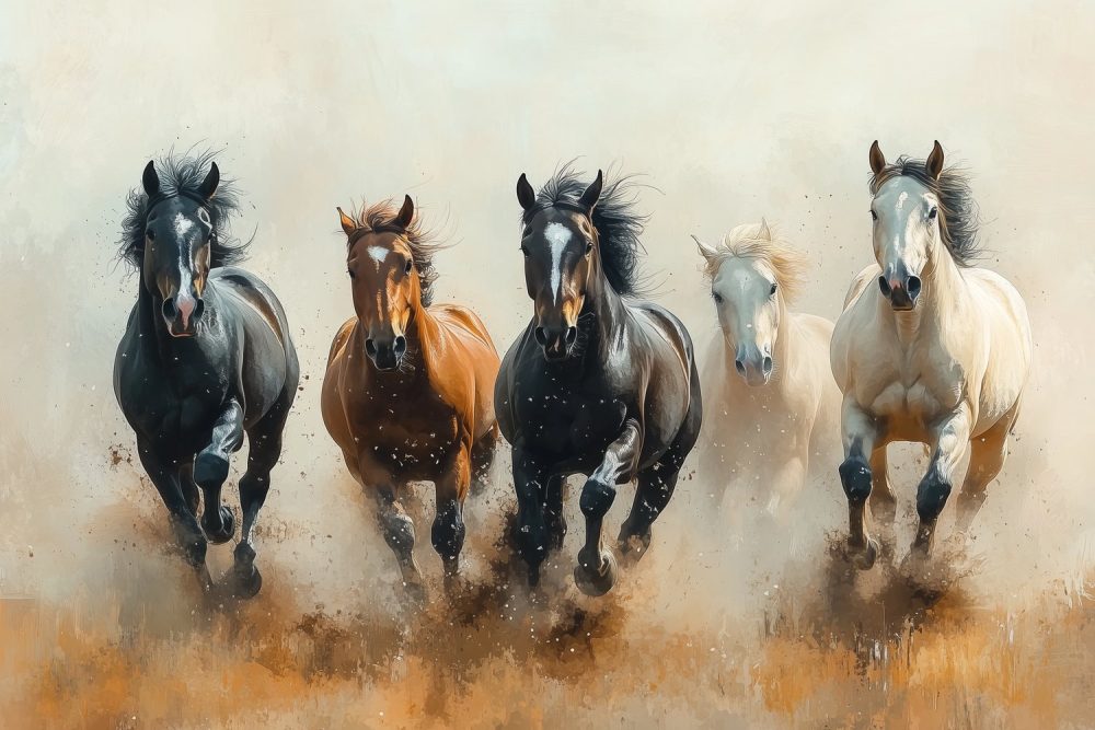 Vijf rennende paarden behang