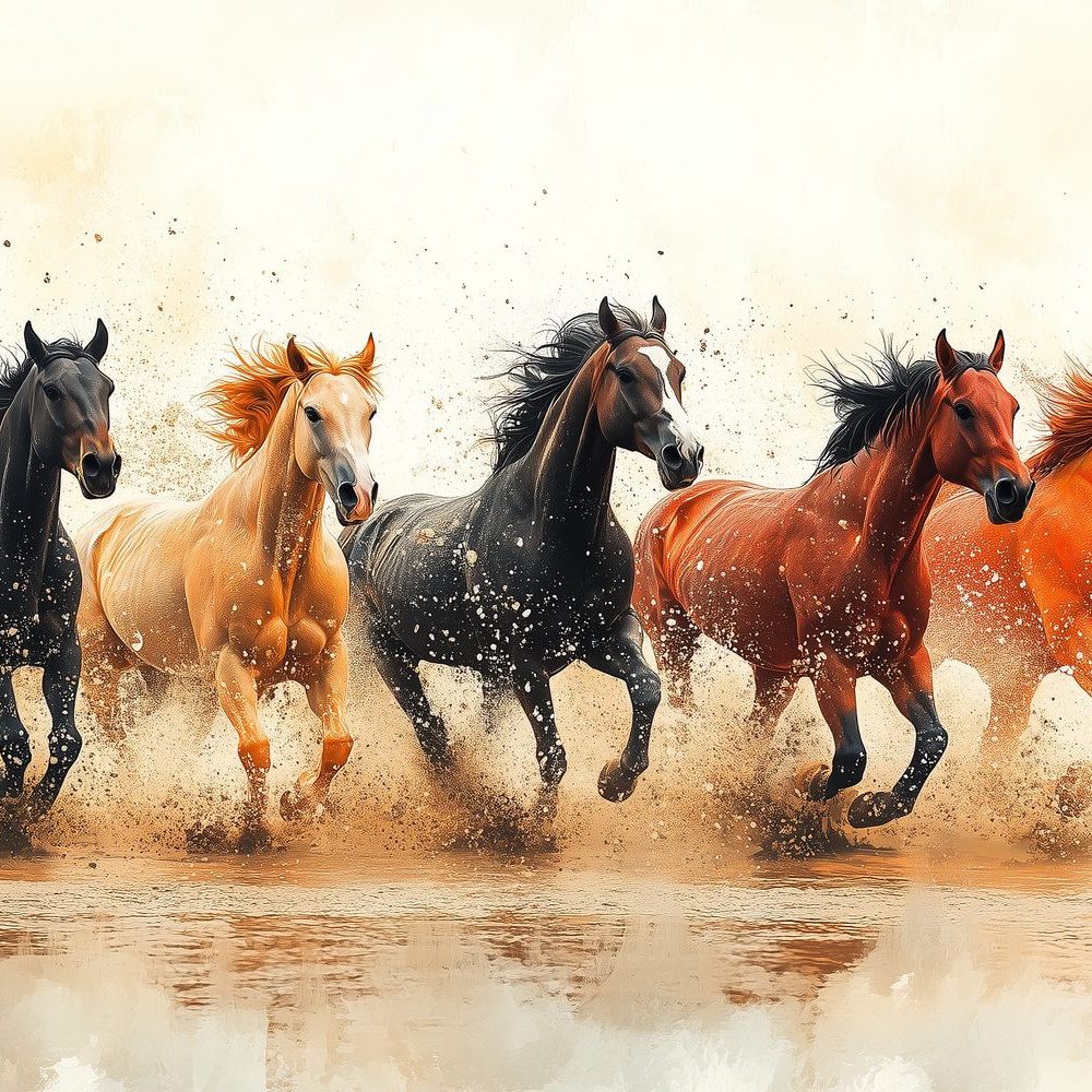 Levendige galopperende paarden behang