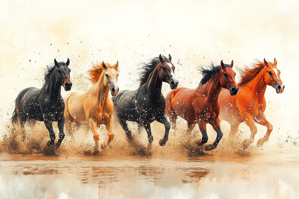 Levendige galopperende paarden behang