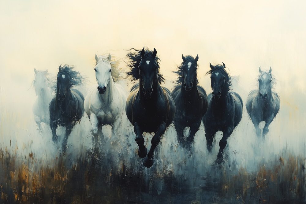 Vrij Galopperende Zwart-Witte Paarden behang