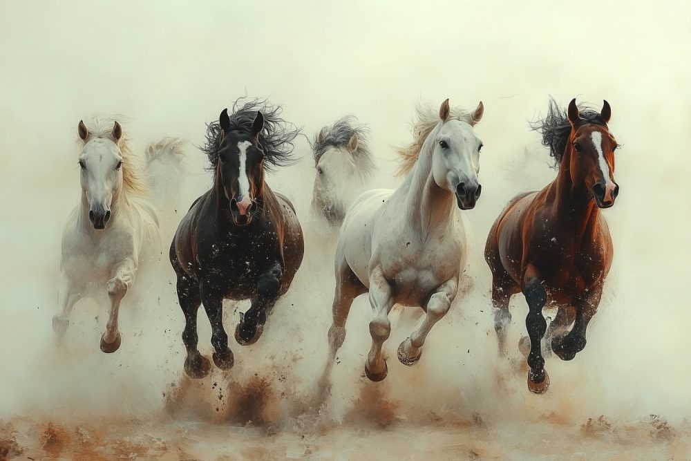 Vijf galopperende paarden behang