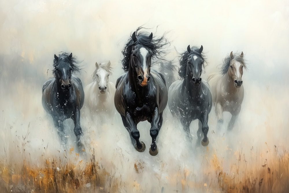 Vijf galopperende paarden behang