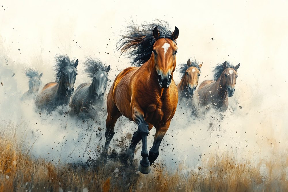 Vrij galopperende paardenkudde behang