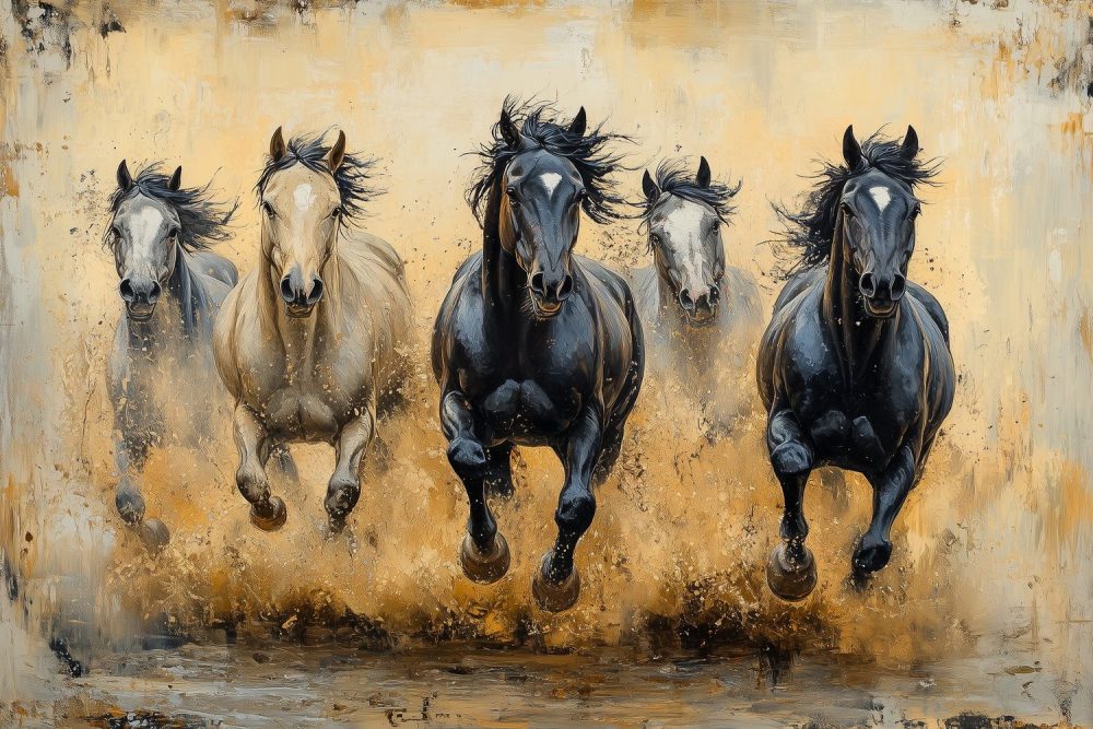 Vijf galopperende paarden behang