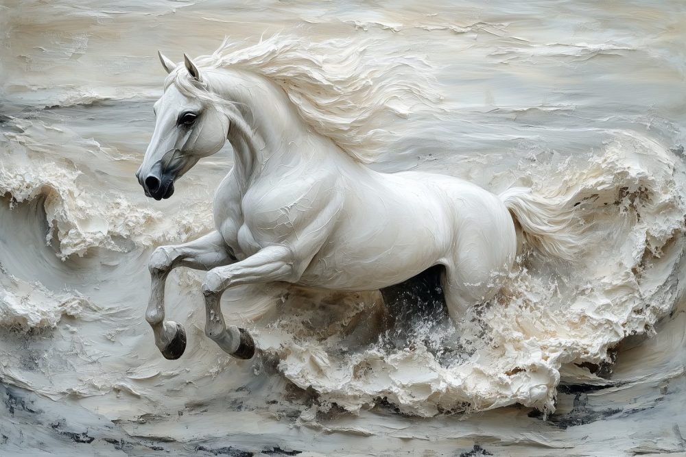 Witte golfgalopperende paard behang