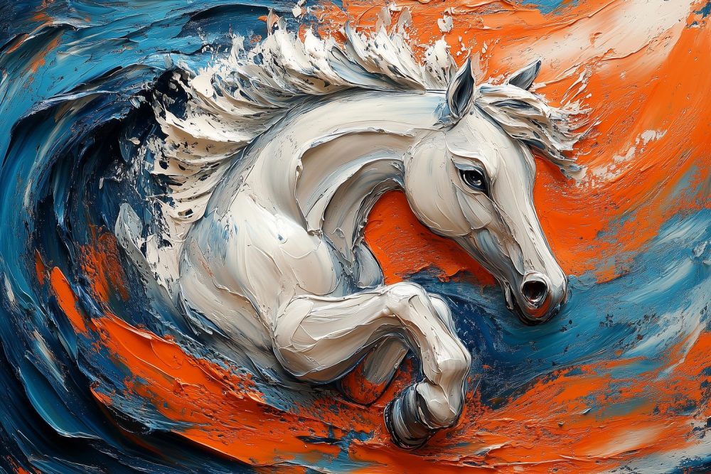 Dynamische Galopperende Witte Paard behang