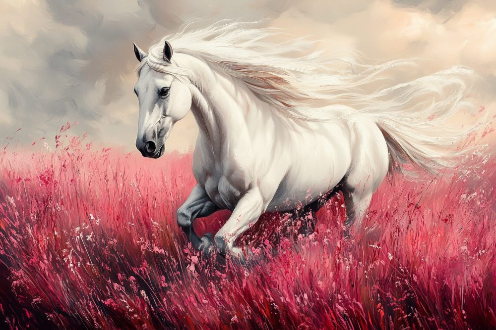 Witte Paard in Bloemenveld behang