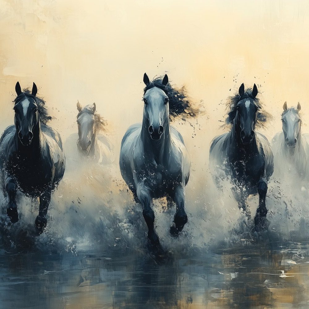 Majestueuze paarden in water behang