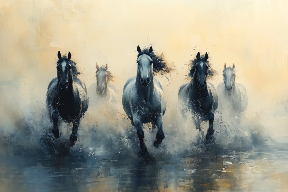 Majestueuze paarden in water behang