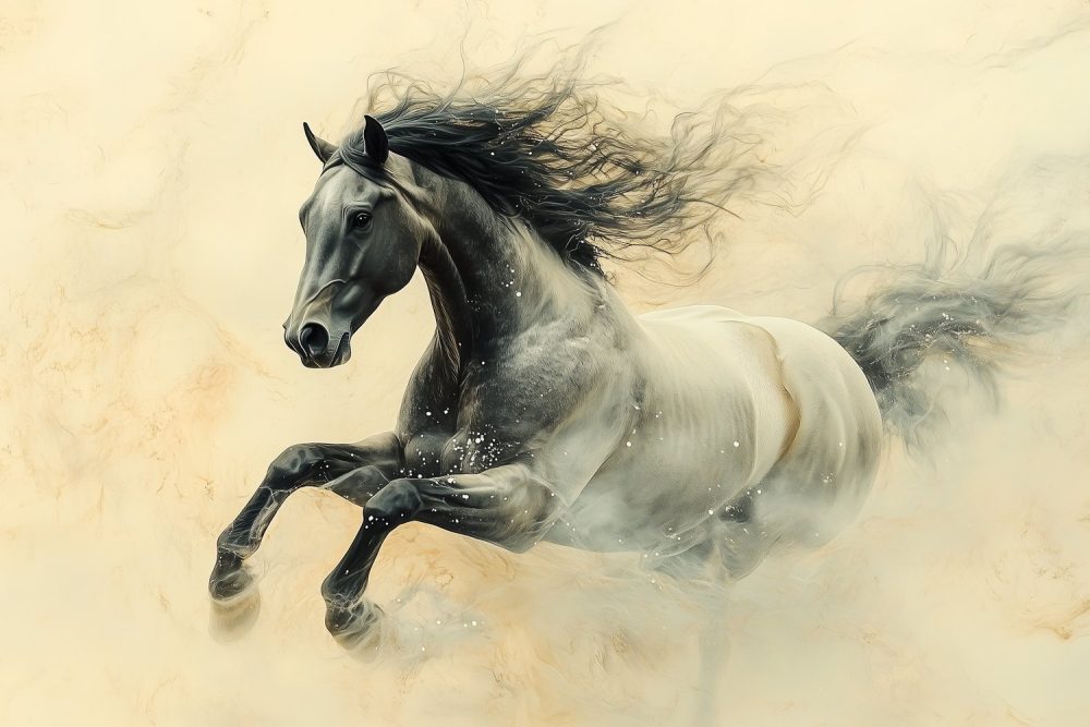 Machtige galopperende zwarte hengst behang