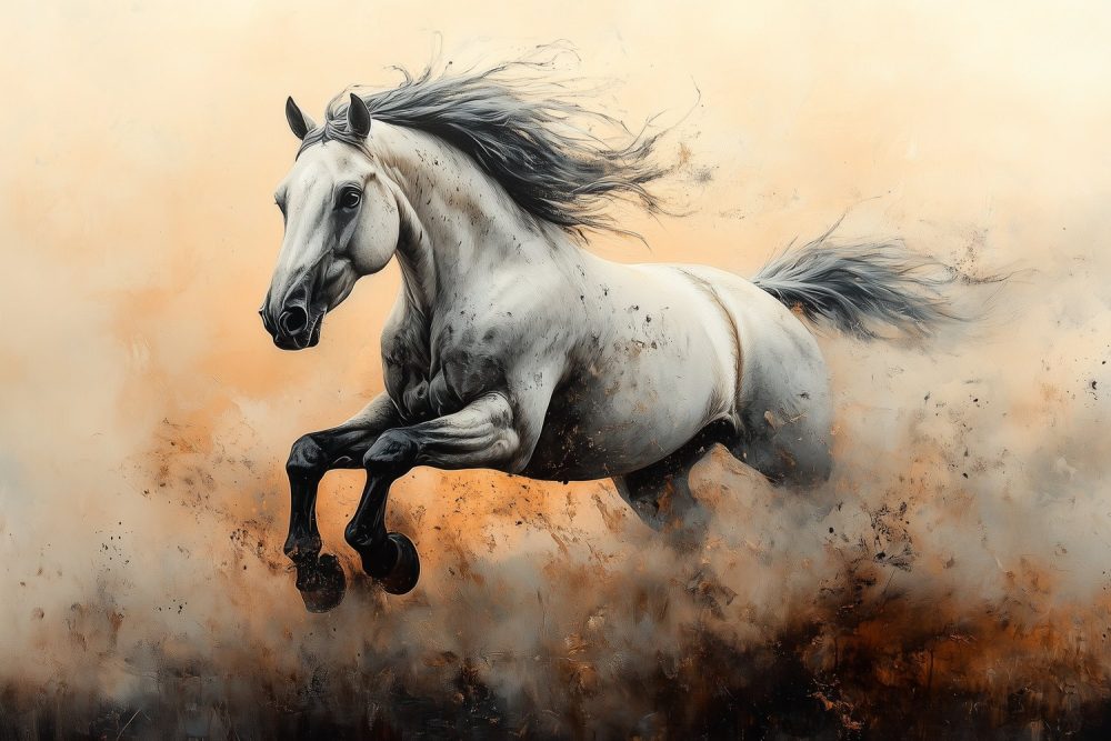 Witte galopperende paardenkracht behang