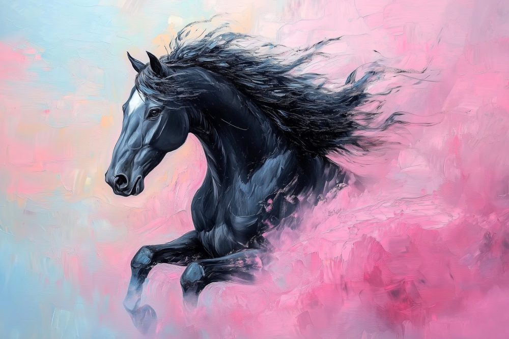 Zwarte Paard in Beweging behang