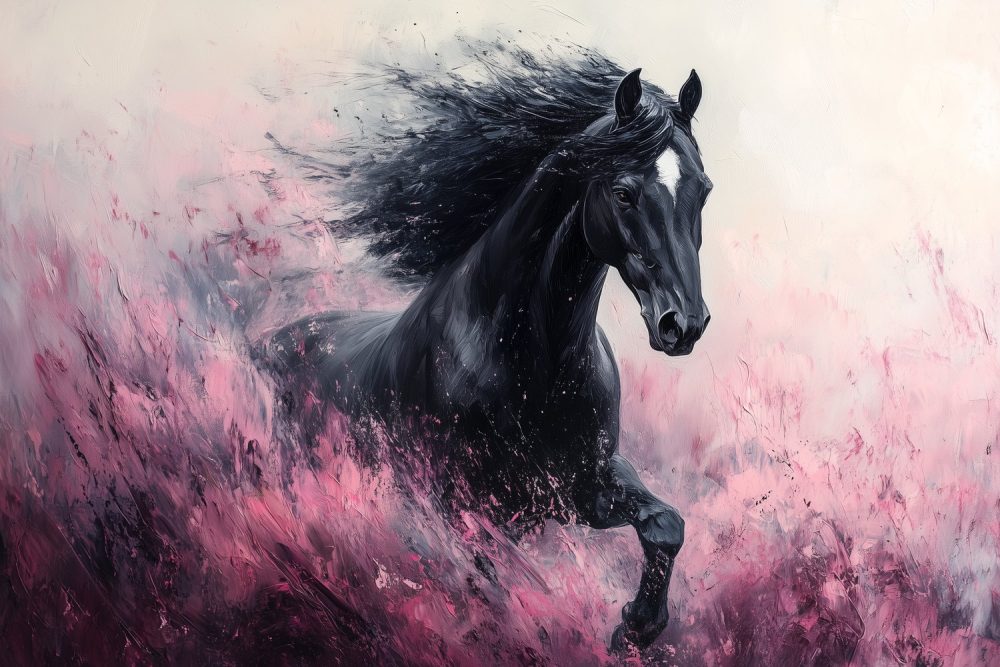 Zwart Paard in Beweging behang