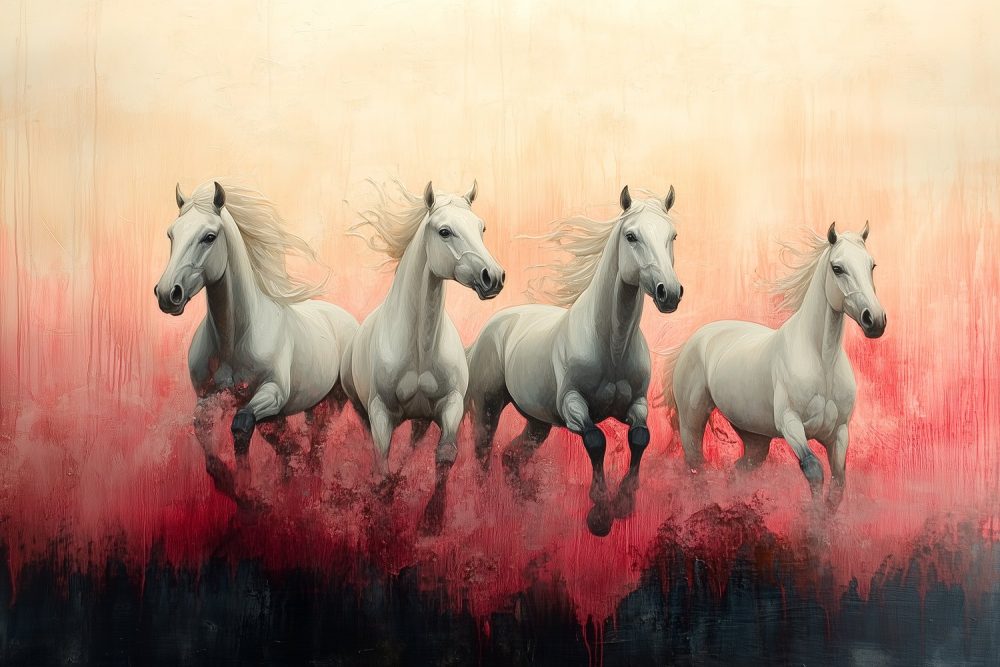 Witte paarden in volle vaart behang