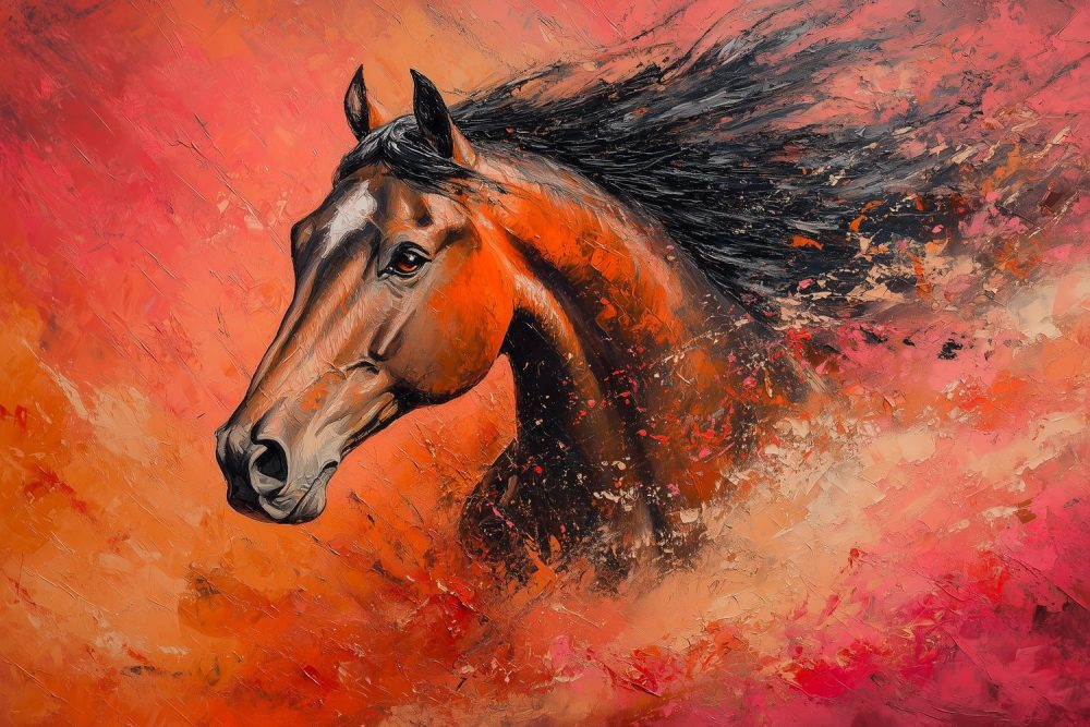 Dynamische Rennende Paardenschilderij behang