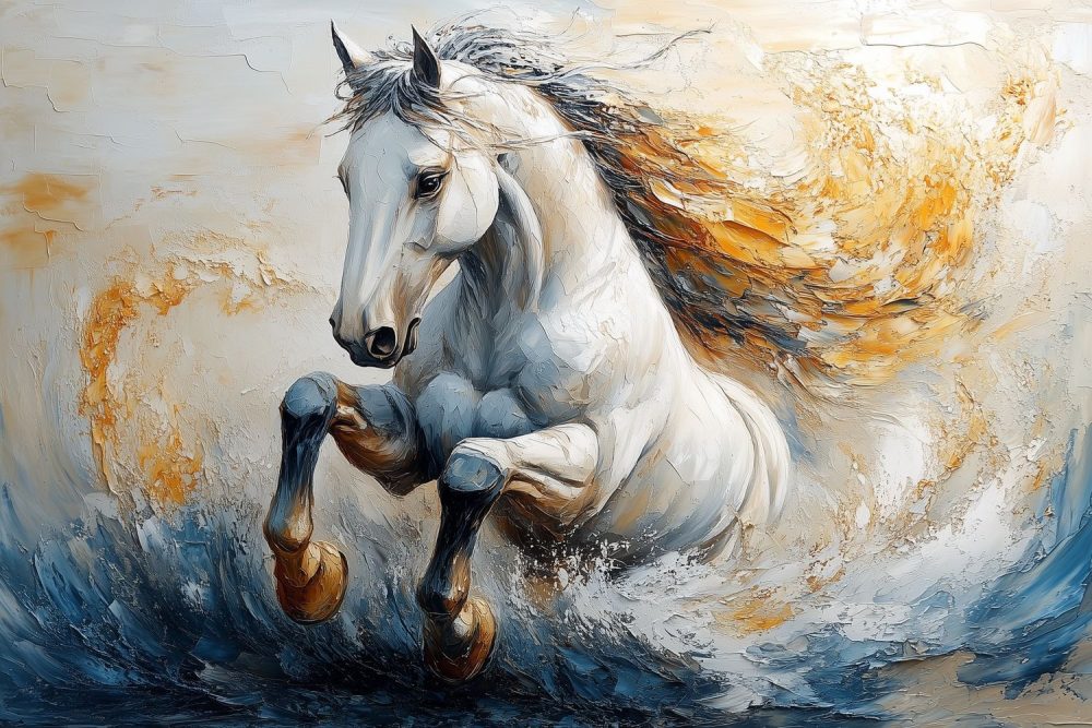 Krachtige rennende paardenschilderij behang