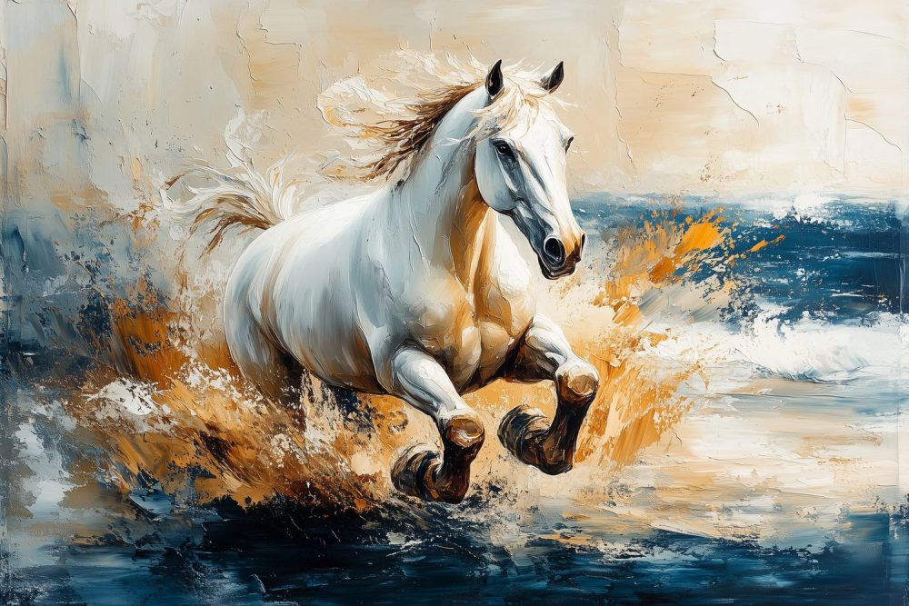 Dynamische galopperende waterpaard behang