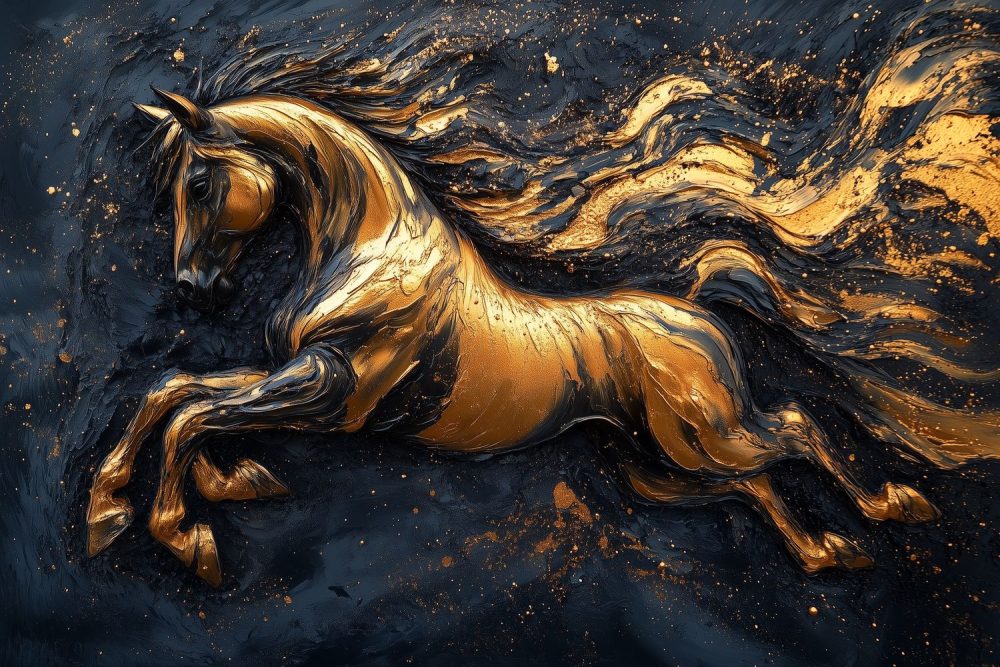 Gouden galopperende paardenkunst behang