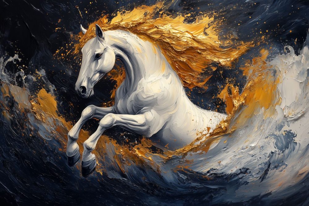 Gouden vlammende renpaard behang