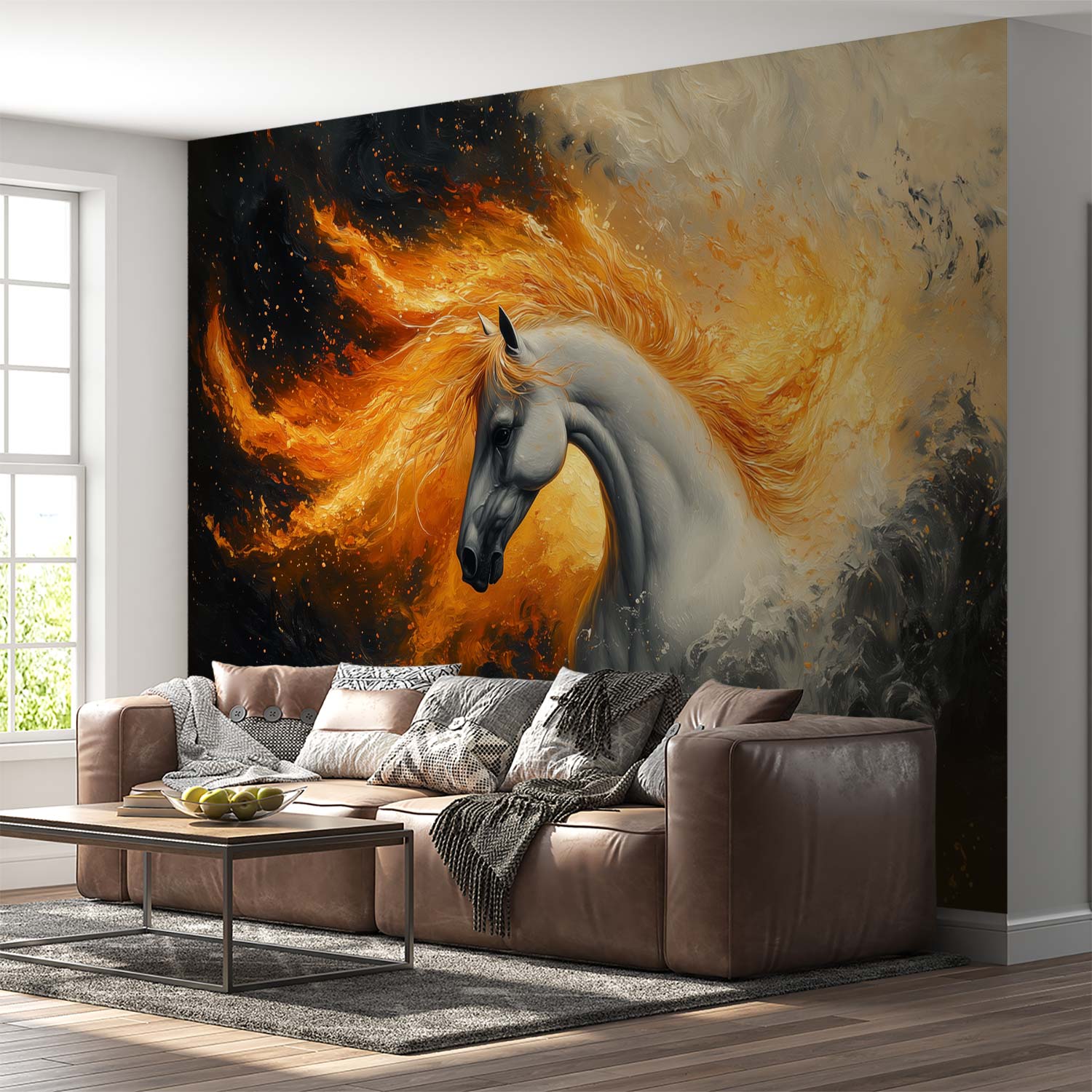 Vlammend Witte Paard behang - Afbeelding 4