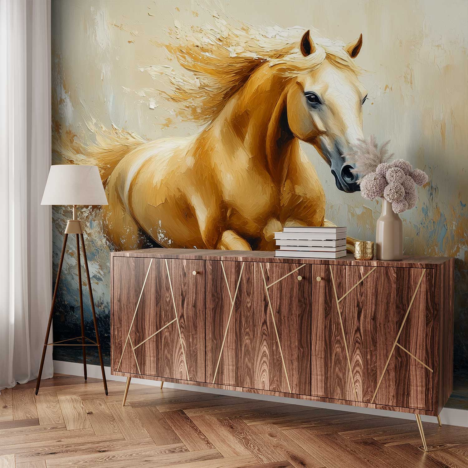 Levende Gele Galopperende Paard behang - Afbeelding 2