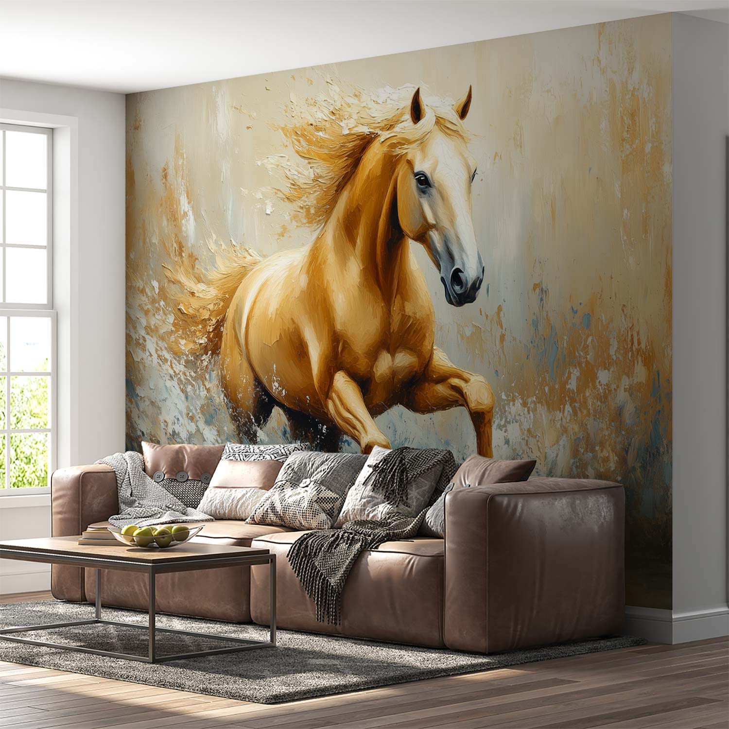 Levende Gele Galopperende Paard behang - Afbeelding 3