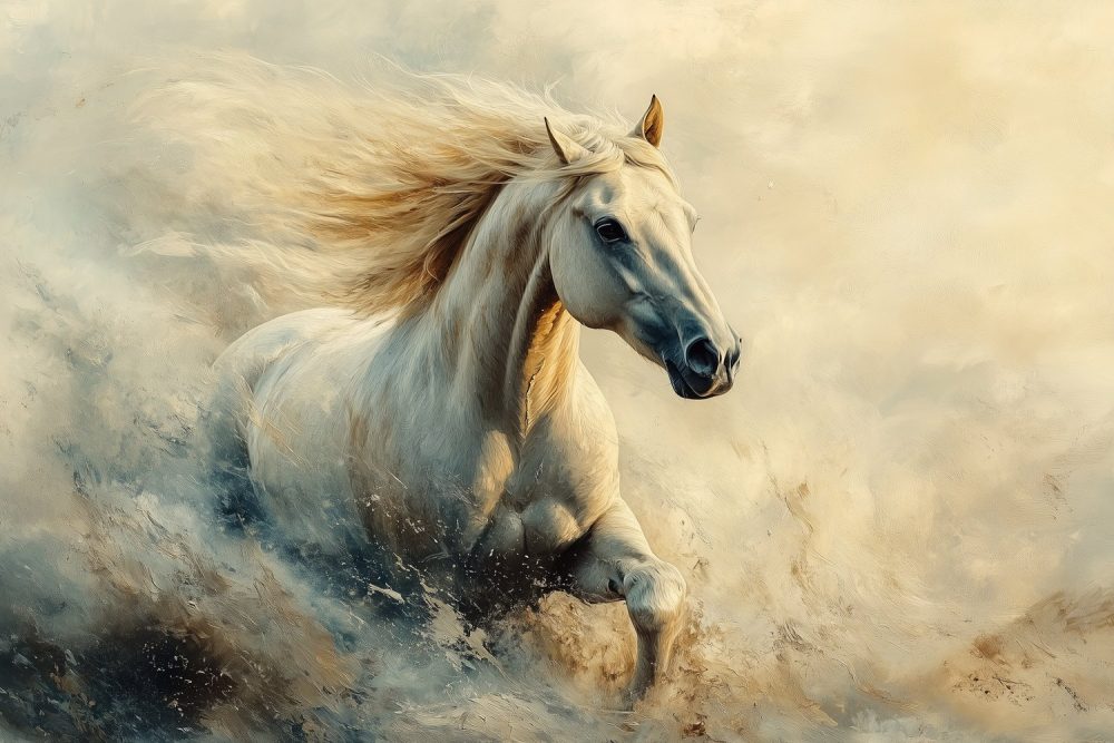 Witte galopperende paard behang