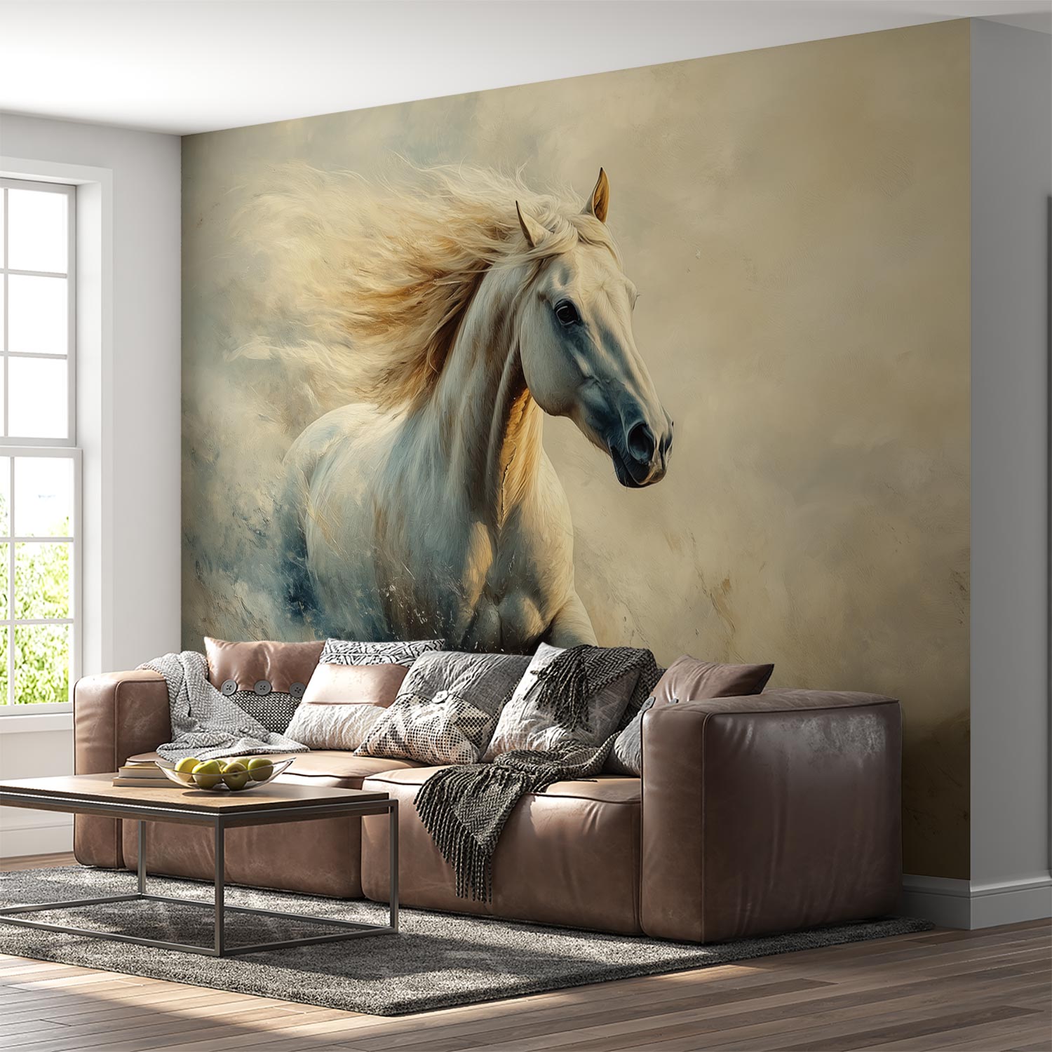 Witte galopperende paard behang - Afbeelding 4