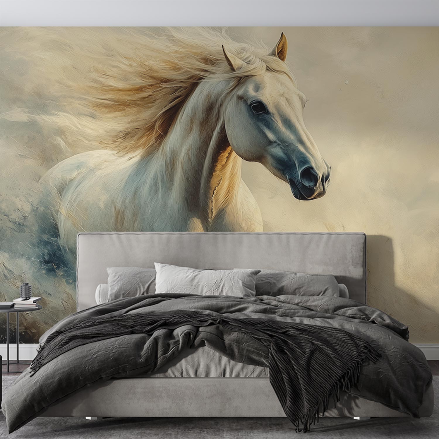 Witte galopperende paard behang - Afbeelding 2