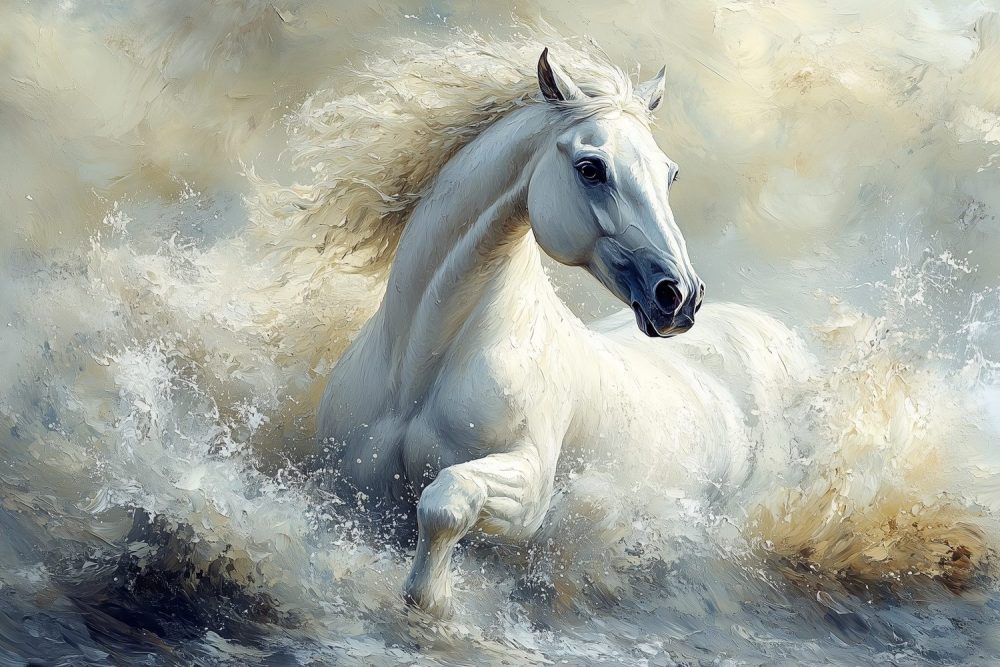 Witte galopperende waterpaard behang