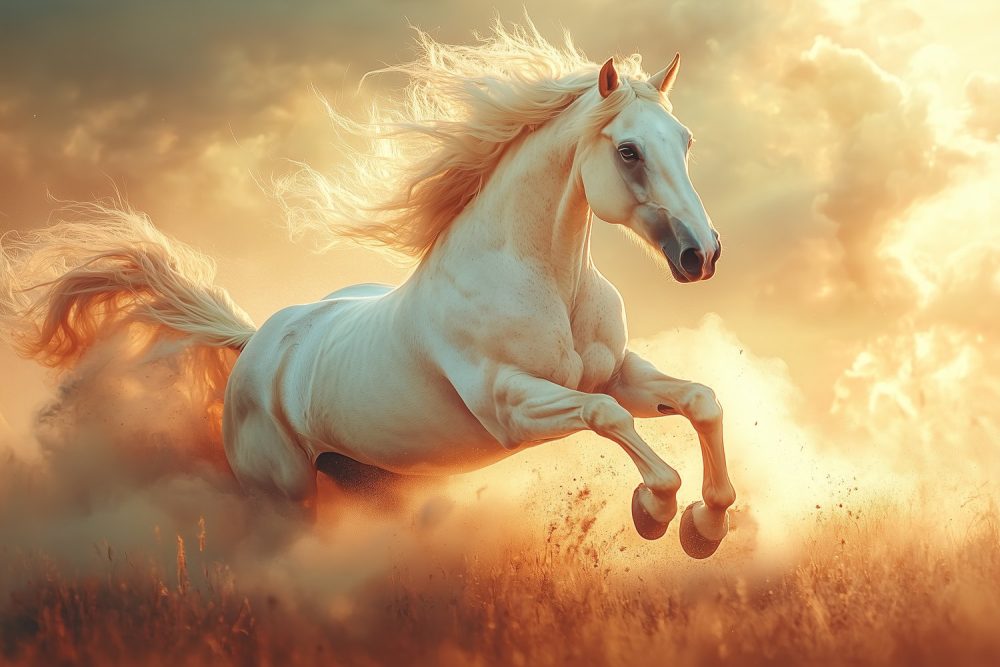 Witte paard in galop behang